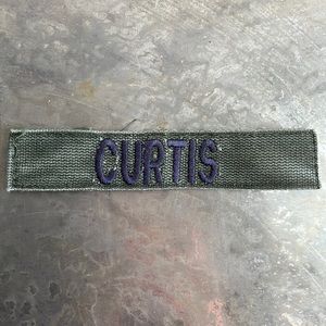CURTIS Embroidered Vintage ‘Army Green’ Military name tape patch; CURTIS in navy